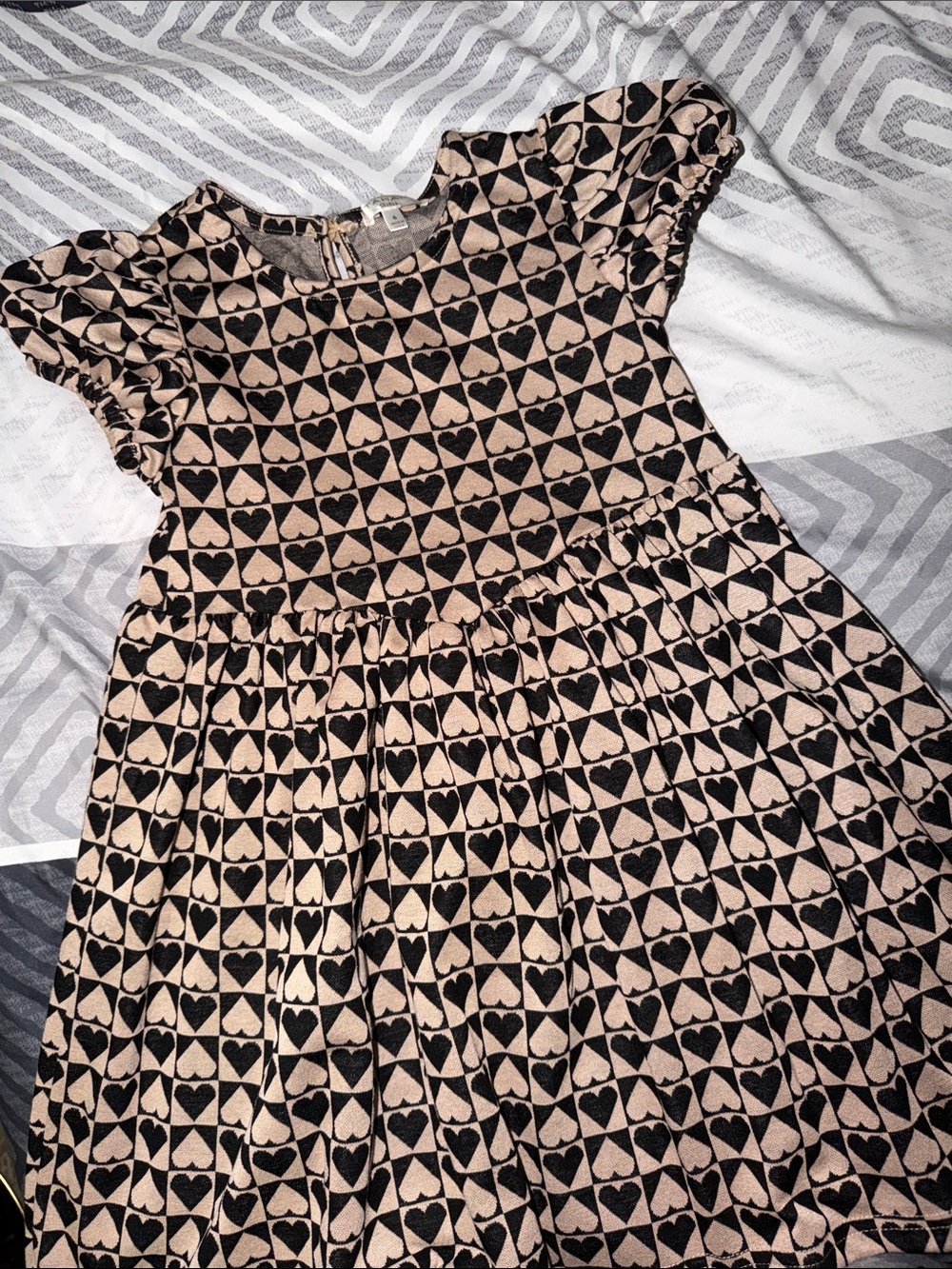 Girls Black & Tan Heart-Print Dress